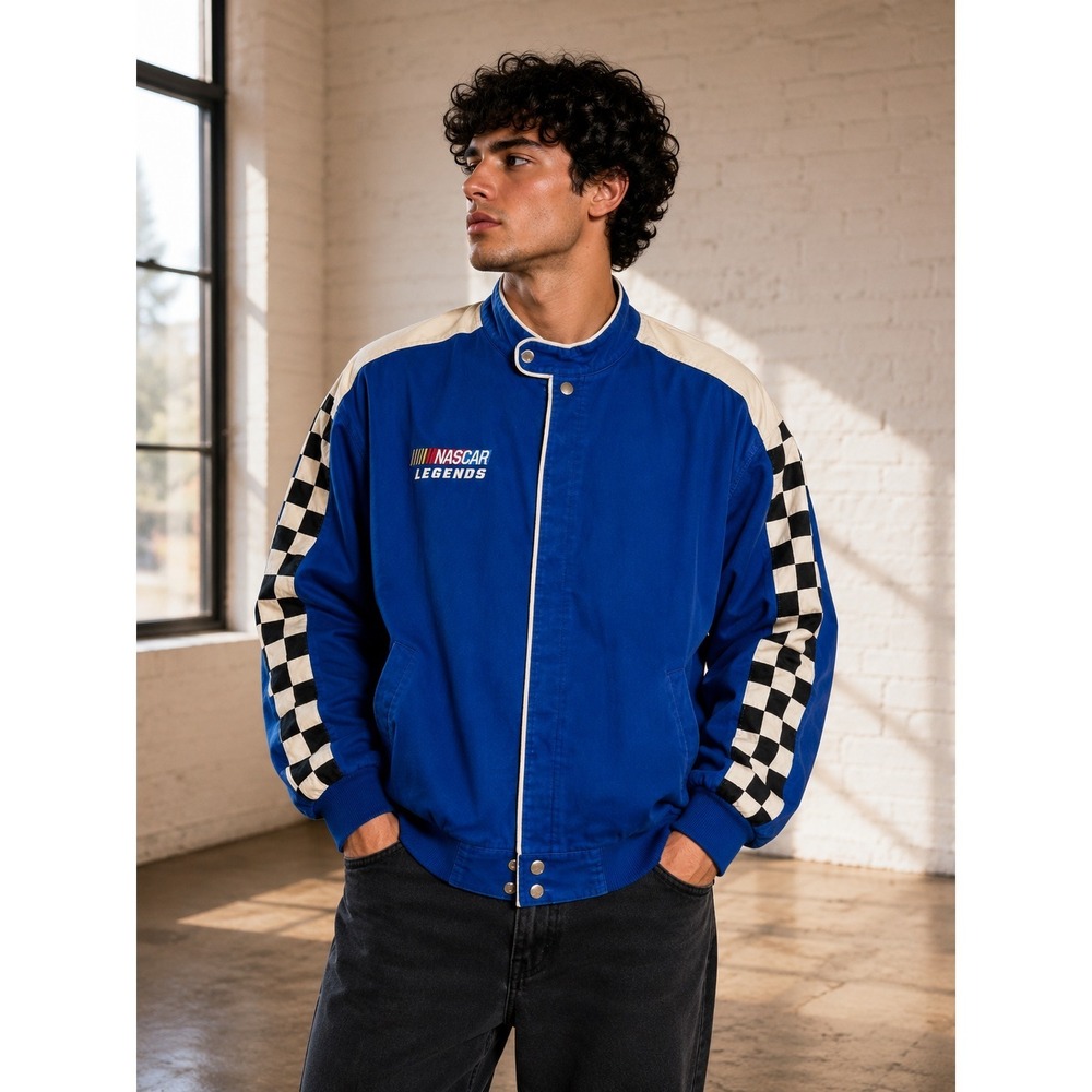 Vintage Chase Authentics NASCAR Legends Racing Jacket Blue XL Signatures Flawed